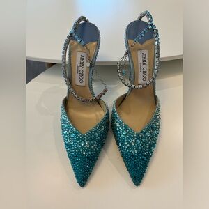 USED JIMMY CHOO Womens Turquoise Gradient Saeda 100 Toe Stiletto Pumps Shoes 39